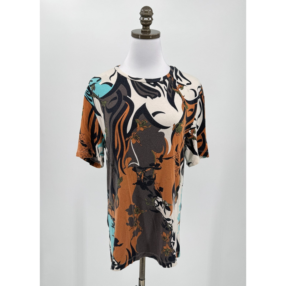 Vintage Versace Jeans Couture Womens Brown Teal Abstract Top Sz M
